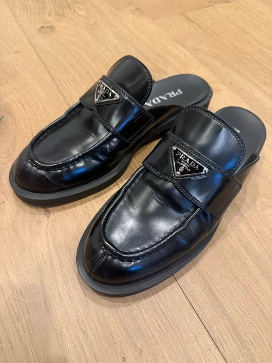 Prada Black Spazzolato Leather Slip On Loafer - size 39.5 - Picture 6 of 8